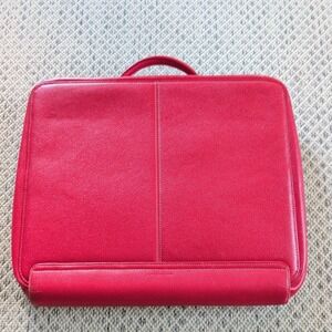 Levenger Red Leather Zipper Portfolio Organizer Laptop Travel Case Rare Office